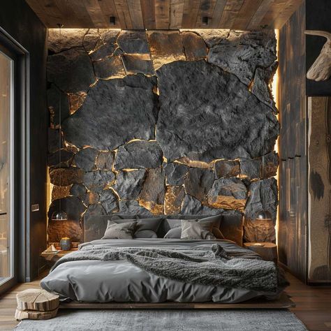 23+ Top Wall Texture Designs That Will Make Your Bedroom Stand Out • 333+ Art Images Rock Feature Wall Interiors, Rock Wall Interior, Rock Interior Design, Diy Stone Wall Interior, Stone Panelling, Wall Texture Ideas, Faux Stone Wallpaper, Rock Interior, Stone Wall Interior Design