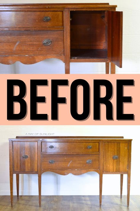 Painting A Buffet Decorate A Buffet Cabinet, Buffet Paint Color Ideas, Duncan Phyfe Buffet Makeover, Refinished Antique Buffet, Paint Buffet Cabinet, Refurbished Buffet Cabinet, Old Buffet Makeover Ideas, Painting A Buffet, Antique Sideboard Makeover