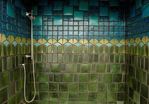 Patrick J. Baglino, Jr. Interior Design: The Arts & Crafts Movement. Pottery. Craftsman Tile, Pewabic Pottery, Craftsman Bathroom, Arts And Crafts Interiors, Architecture Art Nouveau, Green Tiles, Best Kitchen Design, Fireclay Tile, Tiled Shower