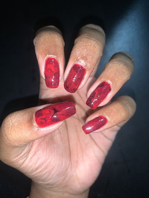 Again a toothpick marble with this fierce red and maroon swirls. 💥Do try it out and go wild!🔥😍 Red And Clear Marble Nails, Marble Nails Red And Black, Dark Red Marble Nails, Go Wild, Toothpick, Marbling, Try It, Marble, Nail Art