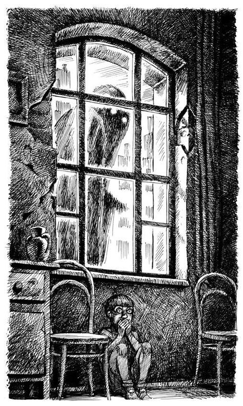 Alexey Lipatov Horror Scene Drawing, Window Drawing Sketch, Looking Out Window Drawing, Open Window Drawing, Window Illustration Drawing, Window Horror, Creepy Window, Nightmare Art, Window Sketch