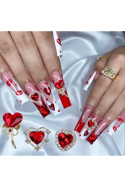 20Pcs Red Heart Nail Charms Valentine&#39;s Day Nail Art Charms for Nails 3D Alloy Heart Nail Rhinestones Love Crystals Design Nail Gems Jewels Glitter Valentines Nail Supplies for Women Nail Decoration Charms For Nails, Fall Nails Halloween, Crystals Design, Valentines Nail, Nail Gems, Nail Rhinestones, Nail Art Charms, Love Crystals, Nails 3d