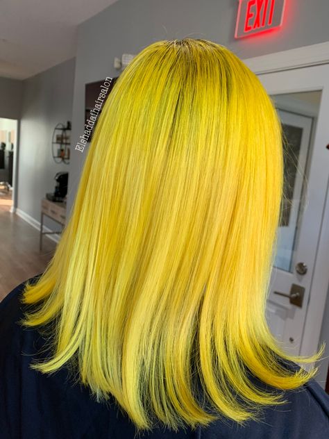 Gold Yellow Hair Color, Yellow Ombre Hair, Mustard Yellow Hair Color, Sunshine Yellow Hair, Yellow Vivid Hair, Yellow Hair, Hair Salon, Hair Color, Long Hair Styles