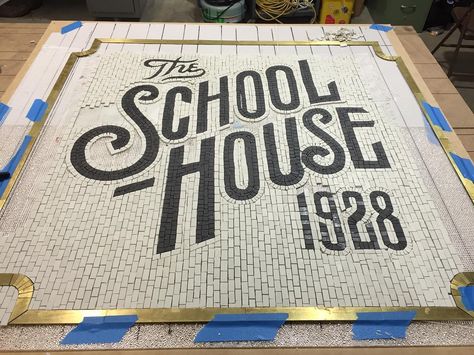 Here's a little look at a collaboration between @sideshowsignco and myself. This thing is a beast and will be at the landing of the stairway to my studio. And in case you're wondering it's part of our home which is a converted schoolhouse from 1928. Everyone in the area references it as "The School House" so we thought it would be fitting. Jon Contino, Kota Tua, Entry Tile, Calligraphy Inspiration, Storefront Signs, Sugar Shack, Typography Hand Drawn, Hand Lettering Inspiration, Typography Lettering