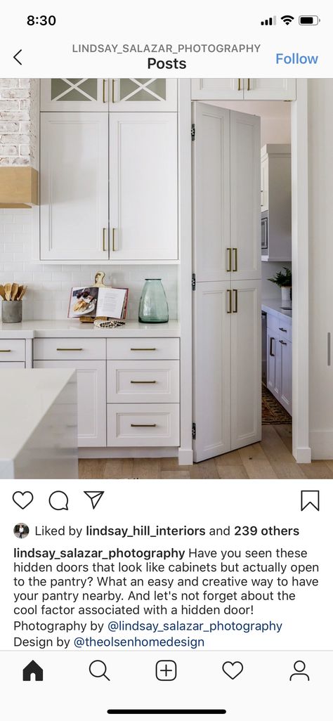 Idea of a hidden door to the pantry that looks like face of cabinets? Cabinet Door Into Pantry, Butler Pantry Hidden Door, False Pantry Door, Hidden Corner Pantry Door, Pantry Door Looks Like Cabinets, Hidden Door Laundry Room, Hidden Door Ideas Kitchen, Walk In Pantry Cabinet Doors, Hidden Pantry And Prep Kitchen