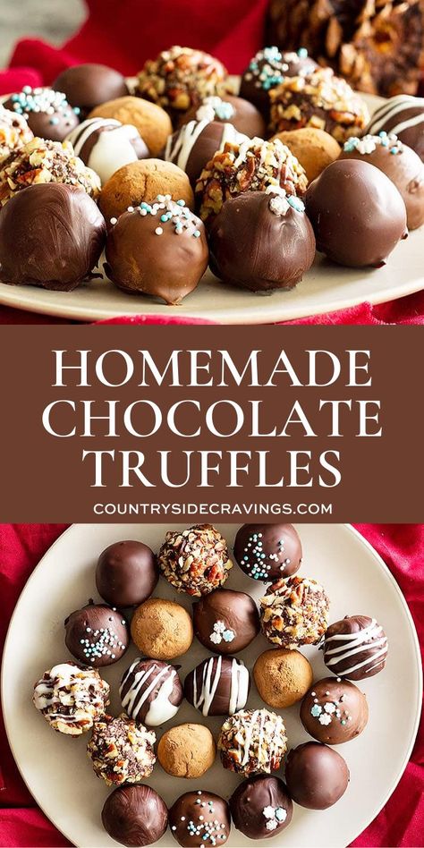 How To Make Homemade Chocolate Cookies, Chocolate Diy Homemade, Homemade Truffles Easy, Easy Chocolate Truffles 3 Ingredients, Chocolate Snacks Recipes, Ganache For Truffles, Chocolate Cake Truffle Balls, Truffle Ideas Desserts, Truffle Recipe Easy 3 Ingredients