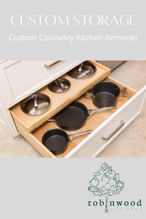 Custom Kitchen Storage, Pot And Pan Cabinet, Pots And Pans Drawer Storage, Pots And Lids Storage, Kitchen Drawers Pots And Pans, Pot Storage Drawer, Drawer Pots And Pans, Drawer For Pots, Kitchen Cabinet Pots And Pans Drawer