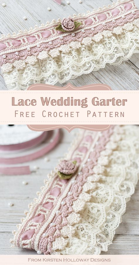 How to Crochet a Bridal Garter {Free Pattern Tutorial} - Kirsten Holloway Designs - Kirsten Holloway Designs Bridal Crochet Patterns, Crochet Wedding Garter, Crochet Wedding Ideas, Crochet Lace Edging Pattern Free, Crochet Lace Pattern Free, Crochet Hair Accessories Free Pattern, Dress Patterns For Beginners, Garter Pattern, Wedding Crochet Patterns