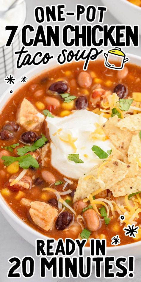 This 7 can chicken taco soup is a tasty and filling dish that uses simple ingredients that you probably already have in your pantry. Leftover Rotisserie Chicken Recipes Soup Slow Cooker, Study Meals, 7 Can Chicken Taco Soup, Nacho Soup, 2023 Meals, Sage Risotto, Anatomy Head, Chicken Taco Soup Recipe, Dinner 2023