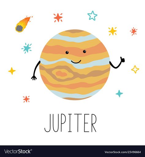 Jupiter Cartoon Planet, Jupiter Drawing Planet, Jupiter Illustration, Jupiter Drawing, Cute Planets, Jupiter Planet, Planet Vector, Sky Poster, Moon Cartoon