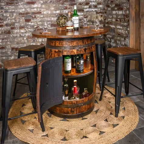 funnel opt in page - gateway Whiskey Barrel Furniture, Solid Oak Table, Whiskey Barrels, Curved Bench, Oak Table Top, Barrel Table, Home Bar Design, Built In Cabinet, Barrel Furniture