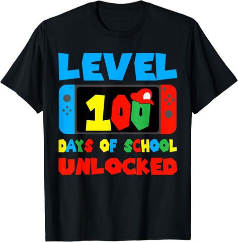 Amazon.com: Level 100 Days Of School Unlocked Video Games Boys Gamer T-Shirt : Clothing, Shoes & Jewelry 100th Day Of School Kindergarten, School Shirt Ideas, 100th Day Shirt, 100 Días De Clases, 100 Days Of School Shirt, Gamer T Shirt, 100 Days Of School, 100 Days, Shirt Ideas