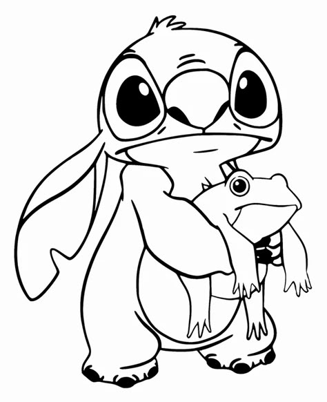 Stitch Holding a Frog Coloring Page Ako Kresliť, Lilo I Stitch, Lilo En Stitch, Stitch Coloring, Disney Coloring Sheets, Angel Coloring Pages, Stitch Coloring Pages, Stitch Drawings, Frog Coloring Pages