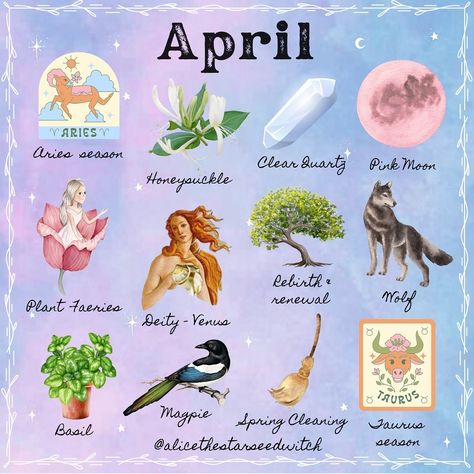 Alice Kendall | APRIL CORRESPONDENCES ✨🌸 The year progresses and suddenly we’re in April! What do you love most about April and do you have a birthday… | Instagram 2025 Bujo, Birth Month Symbols, Zodiac Floral, April Zodiac, Witch Board, Birthday Instagram, Aries Season, Hello April, Zodiac Birthdays