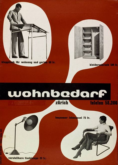 Max Bill for Wohnbedarf, 1932 Max Bill, Scandi Design, Modern Poster, Modern Graphic Design, History Design, Design Reference, Graphic Design Typography, Zurich, Vintage Graphics