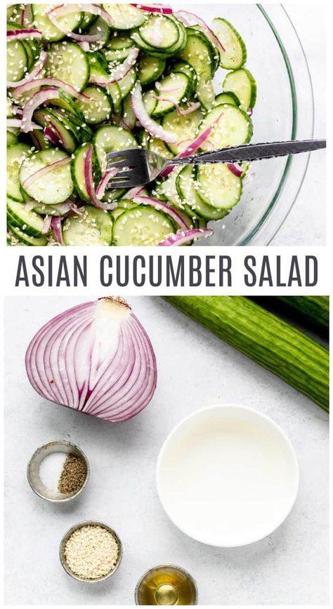 The asian cucumber salad is the perfect refreshing side dish to have for a variety of meals! Made with cucumbers and red onions and tossed in a simple rice vinegar dressing, it’s one delicious recipe that you’ll definitely want to make on repeat. It's also gluten-free and vegetarian. Learn the recipe here, click to continue. Asian Cucumber Recipe, Cucumber Red Onion Salad, Easy Asian Cucumber Salad, Rice Vinegar Dressing, Salad With Rice, Cucumber Onion Salad, Cucumber Salads, Cucumber Appetizers, Tomato And Onion Salad