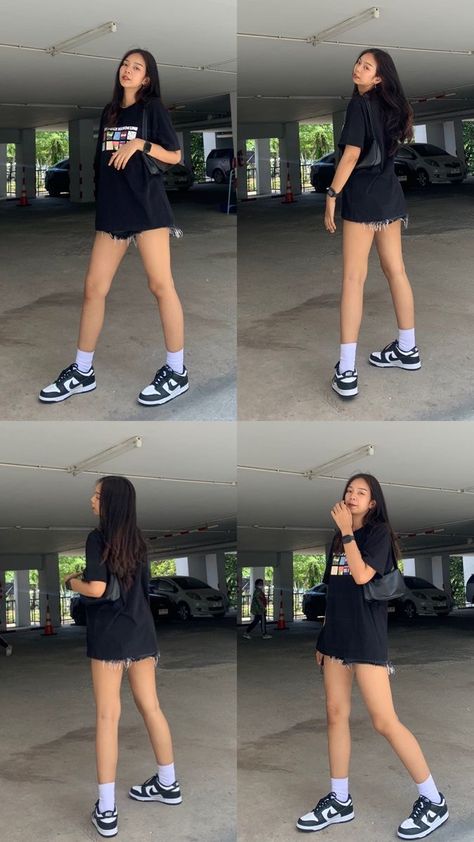 J1 Outfit Women, Ootd Poses Instagram, Low Dunks Outfit, Dunk Low Outfit Women, Jordan 1 Low Outfit, Nike Dunks Outfit, Dunks Outfit Woman, Panda Outfit, Air Jordan Outfit