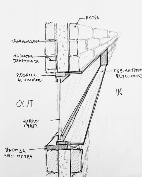 window detail_hand drawing Window Sketch Architecture, Construction Drawings Architecture, Detail Drawing Architecture, Window Detail Architecture, Architecture Details Drawing, Interior Details Drawing, Window Section Detail, Window Detail Drawing, Construction Detail Drawing