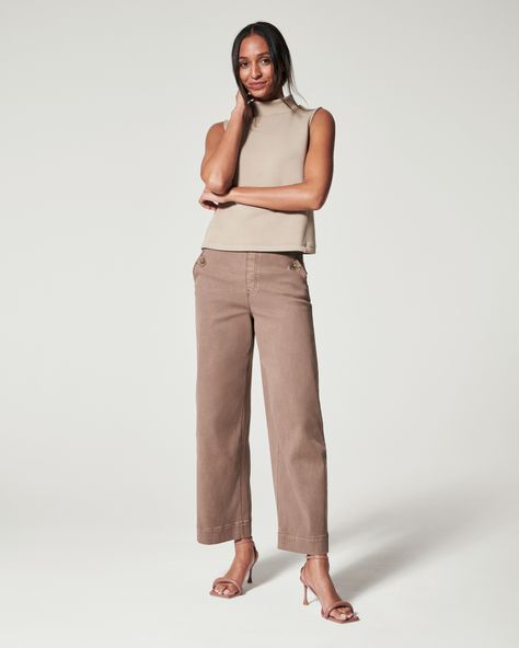 Twillpower! This super-soft cropped wide leg pant is the perfect addition to your wardrobe. With a pull-on design and hidden tummy shaping, these comfy pants flatter all over. It’s twill...with a twist! | Spanx Women's Stretch Twill Cropped Wide Leg Pant Baggy Pants Women, Fashion Diva, Cropped Wide Leg Pants, Classic Pants, Oversize Women, High Waist Fashion, Elegant Dresses For Women, Comfy Pants, Straight Trousers