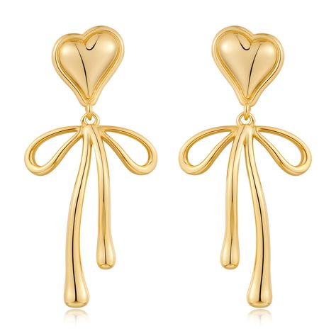 PRICES MAY VARY. Gold Bow Earrings: These bow earrings studs are delicately crafted to be both visually captivating, which are a perfect blend of elegance and modernity. Whether you're attending a social gathering, a important event, or simply want to enhance your everyday look, these gold bow earrings will be your first choice. Quality Materials: Our gold statement dangle earrings for women are all made of high-quality brass metal with gold plated. Nickel-free & lead-free, and hypoallergenic, w Ribbon Jewelry, Bow Jewelry, Heart Dangle Earrings, Earrings Cute, Earrings Studs, Bow Earrings, Drop Dangle Earrings, Social Gathering, Bow Design