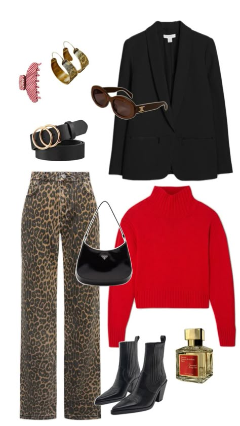 Red Trousers Outfit, Leopard Jeans Outfit, Leopard Print Pants Outfit, Printed Pants Outfits, Outfits Gorditas, Leopard Print Outfits, Jeans Trend, Leopard Outfits, Animal Print Pants