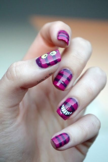 Cheshire Cat Nail Art, Cheshire Cat Nails Design, Cheshire Cat Nails, Alice Nails, Makeup Ideas Halloween, Cat Nail Designs, Frozen Nails, Nails Disney, Disney Inspired Nails