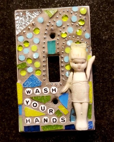 Perler Bead Light Switch Cover, Mosaic Light Switch Cover Diy, Polymer Clay Light Switch Cover, Whimsigoth Mosaic, Mosaic Light Switch Cover, Light Switch Covers Diy, Mermaid Light Switch Cover, Trash Art, Mosaic Art Projects