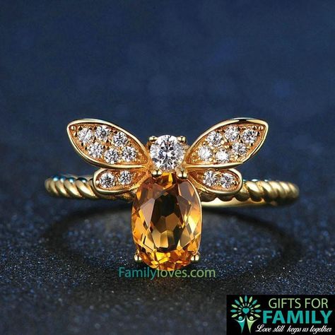 Honey Bee Jewelry, Simple Silver Jewelry, Bee Ring, Sterling Silver Jewelry Rings, Silver Wedding Jewelry, Bee Jewelry, Jewelry Wedding Rings, Citrine Ring, Natural Citrine