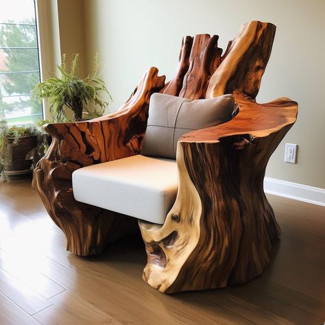 Organic Wood Furniture Design Concepts: Masterful and Organic Log Chairs, Rustic Entryway Table, Woodworking Projects For Beginners, Rustic Entryway, Wood Furniture Design, Wood Bedroom Furniture, Live Edge Furniture, Single Sofa Chair, Log Furniture