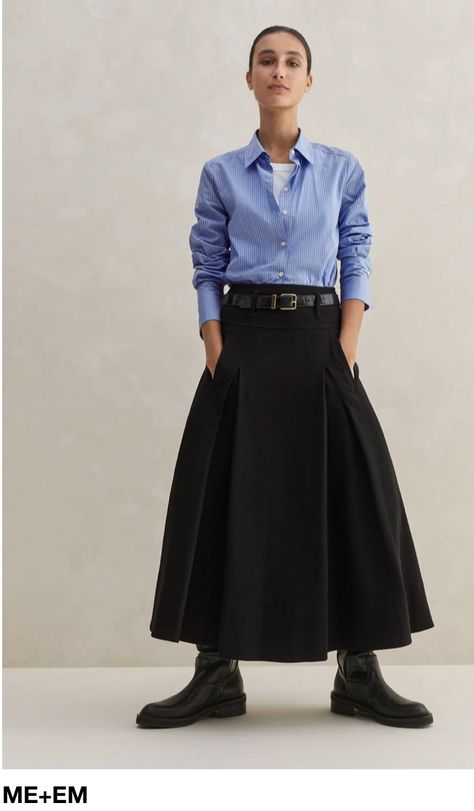 A Line Skirt Outfits, Black Skirt Outfits, Midi Skirt Outfit, Maxi Skirt Outfits, Skirt Trends, Blazer And Skirt, Mode Casual, Cooler Look, Skirt Co Ord