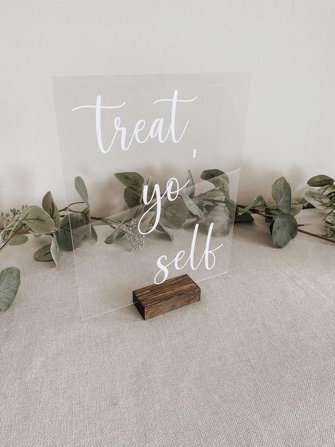 Excited to share this item from my #etsy shop: acrylic treat yo self wedding sign, dessert table favours sign, please take one, thank you gift wedding reception, take home favour gift Treat Yo Self Sign, Dessert Table Signs, Cake Table Sign, Candy Table Signs, Clear Acrylic Sign, Table Favours, Wedding Dessert Bar, Bar Sign Wedding, Table Acrylic