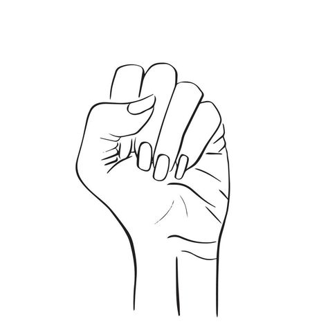 Female revolution, strike, protest. Girl hand with clenched fists. Hand drawn vector stock illustration isolated on white background. Line sketch. Women resist, feminism symbol. Feminism Symbol, Hand Lines, Sketch Poses, Line Sketch, Girl Hand, Hand Drawn Vector, Woman Drawing, Vector Stock, Drawing Reference Poses