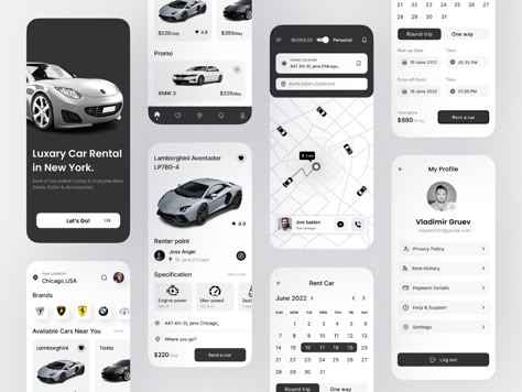 Car App Design, Car Service App, Car Sharing App, Car Rental Website, Profile App, Graphic Design Portfolio Book, Social App Design, Desain Ux, Ui Ux Design Trends