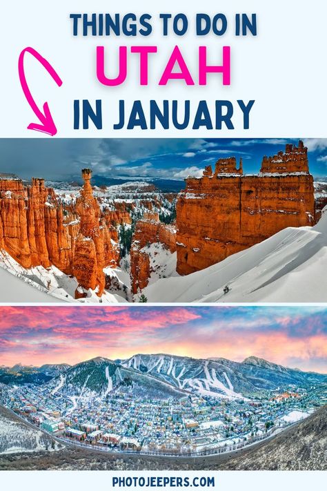 We get asked often what it’s like visiting Utah in January, specifically the National Parks. We’ve written this guide that includes where to go, things to do, what to pack, and where to stay for a Utah vacation in January. When looking for places to visit in Utah in the month of January, it’s important to know the expected weather you may encounter this time of year. Places To Visit In Utah, January Weather, Things To Do In Utah, Utah Parks, Slc Utah, Utah Vacation, Visit Utah, Utah Travel, Winter Vacation