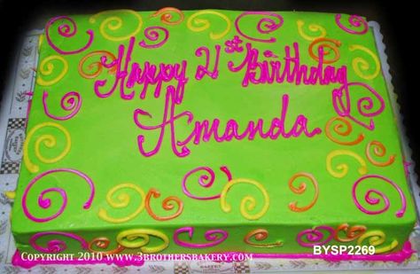 BYSP2269 Sheet cake Neon green and pink cake with swirls | Flickr - Photo Sharing! Cake Ideas For Teens, Birthday Cake Ideas For Teens, Neon Sweet 16, Decorated Sheet Cakes, Birthday Cake For Teens, Neon Birthday Cakes, Birthday Sheet Cake, Cakes To Decorate, 13th Birthday Cake