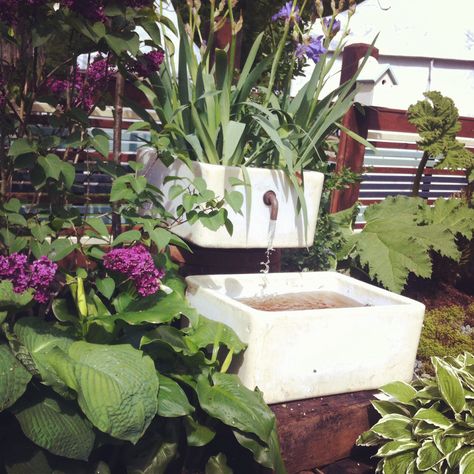 Belfast Sink Garden Feature. Find Your Perfect Sink At Salvage & Stone. Take One Home, Prices Start At £45. Belfast Sink Garden Ideas, Outdoor Belfast Sink Ideas, Sink Planter Ideas, Sink Pond, Belfast Sink Planter, Butler Sink Water Feature, Belfast Sink Garden, Belfast Sink Water Feature, Vintage Sink Planter