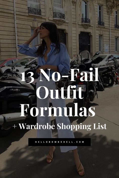 13 No-Fail Outfit Formulas + Capsule Wardrobe Shopping List - Hello Bombshell! Wardrobe Shopping List, Capsule Wardrobe Formula, Autumn Capsule Wardrobe, Capsule Wardrobe Women, Spring Summer Capsule Wardrobe, Glamour Outfit, Flirty Outfits, Capsule Wardrobe Outfits, Baby Crochet Patterns Free