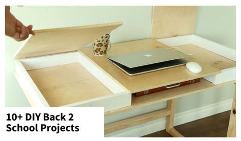 Diy Desk With Storage, Desk Top Ideas, Build Your Own Desk, Diy Desks, Desk Build, Trailer Makeover, Garage Projects, Diy Desk Plans, Bookshelf Plans