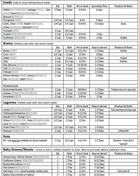 Indoor Salad Garden, Soaking Seeds Before Planting, Azure Standard, Sprouted Grains, Health Chart, Nutrition Chart, Micro Greens, Growing Microgreens, Fermentation Recipes