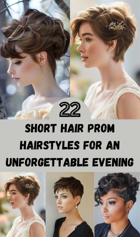 Super Short Prom Hairstyles, Formal Hairstyles For Really Short Hair, Short Formal Hairstyles Updos, Styling Short Hair For Wedding, Prom Pixie Hairstyles, Prom Hair For Shoulder Length Hair, How To Style Short Hair For Formal Event, Evening Hairstyles For Short Hair, Pompadour Hairstyle Women