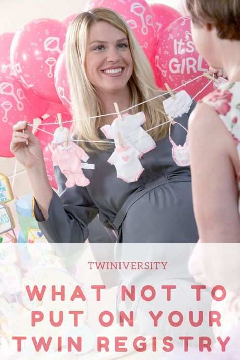 Expecting twins?  Here's what NOT to put on your registry! #Twiniversity #twinmom #expectingtwins #twinpregnancy #registry #youdontneedit #sticktothebasics Twin Registry, Twin Gear, Twin Baby Gifts, Baby Gift Registry, Baby Registry Checklist, Expecting Twins, Twins Baby, Twin Pregnancy, Twin Mom