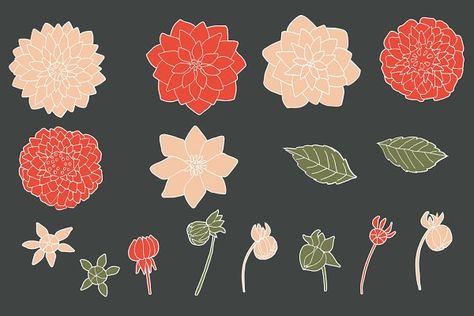 Dahlia clip art - vector - Graphics Dahlia Illustration, Dahlia Art, Dahlia Pattern, Christmas Ornaments Tree, Historical Patterns, Leaf Outline, Dahlia Flowers, Business Cards Simple, Ornaments Tree