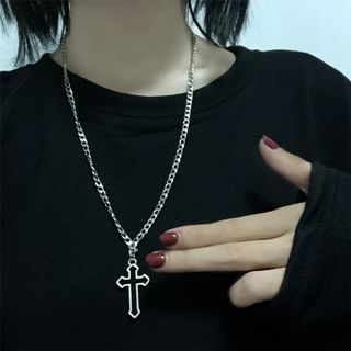 Street Style Necklace, Girls Choker, Goth Necklace, Cross Choker, Indie Jewelry, Trending Necklaces, Silver Cross Pendant, Party Necklace, Couple Jewelry