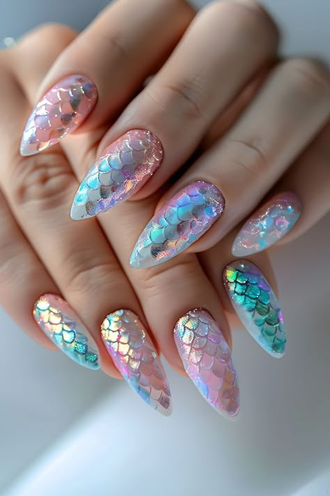 Nail Art Summer 2024 Trends, Super Long Acrylic Nails, Nail Art Summer 2024, Hawaiian Nails, Boring Nails, Strengthen Nails, Mermaid Nail Art, Beach Nail, Pink Chrome Nails