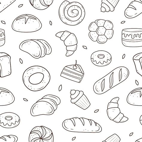 Croissant Doodle, Doodle Black And White, Pizza Drawing, Cool Doodles, Bread Cake, Fashion Art Illustration, White Bread, Logo Design Creative, Doodle Patterns