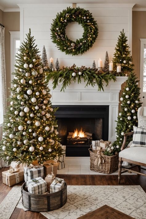 Christmas Fireplaces, Xmas Garland, Christmas Feels, Christmas Tree And Fireplace, Cozy Ideas, Cozy Christmas Decor, Christmas Mantle Decor, Christmas Fireplace Decor, Country Christmas Decorations