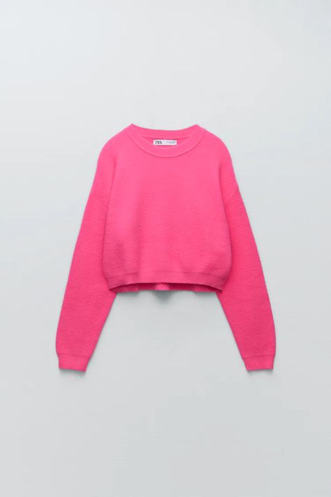 Classic Fits, Preppy Tops, Hot Pink Tops, Zara Outfit, Zara Sweater, Round Neck Sweaters, Simple Trendy Outfits, Preppy Outfits