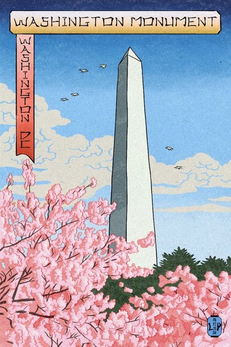 Washington Dc Art, Cherry Blossom Print, Cherry Blossom Art, Washington Monument, Blossoms Art, Free Canvas, Stock Art, Printing Press, Support Artists