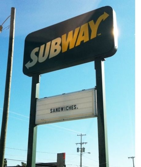 creative sign Subway Sandwich Aesthetic, Sandwich Aesthetic, Signs Aesthetic, Funny Commercial Ads, Subway Sandwich, Captain Obvious, Laugh Track, Food Signs, Commercial Ads