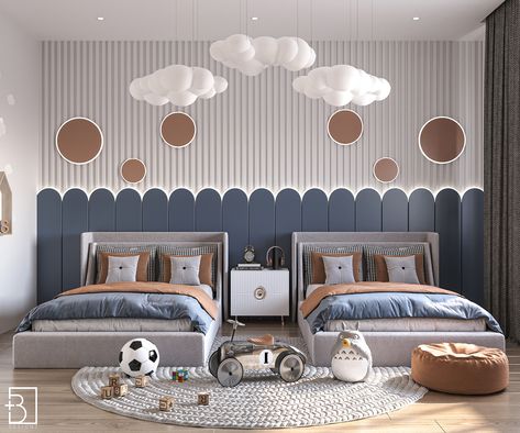 TWIN BEDROOM DESIGN IN UAE .. on Behance Twin Bedroom Design, Twin Bedroom Decor, Twin Boys Room, Boy Room Bedding, Twin Beds For Boys, Twin Boys Bedroom, Kids Bedroom Furniture Design, Luxury Kids Bedroom, Children Room Boy